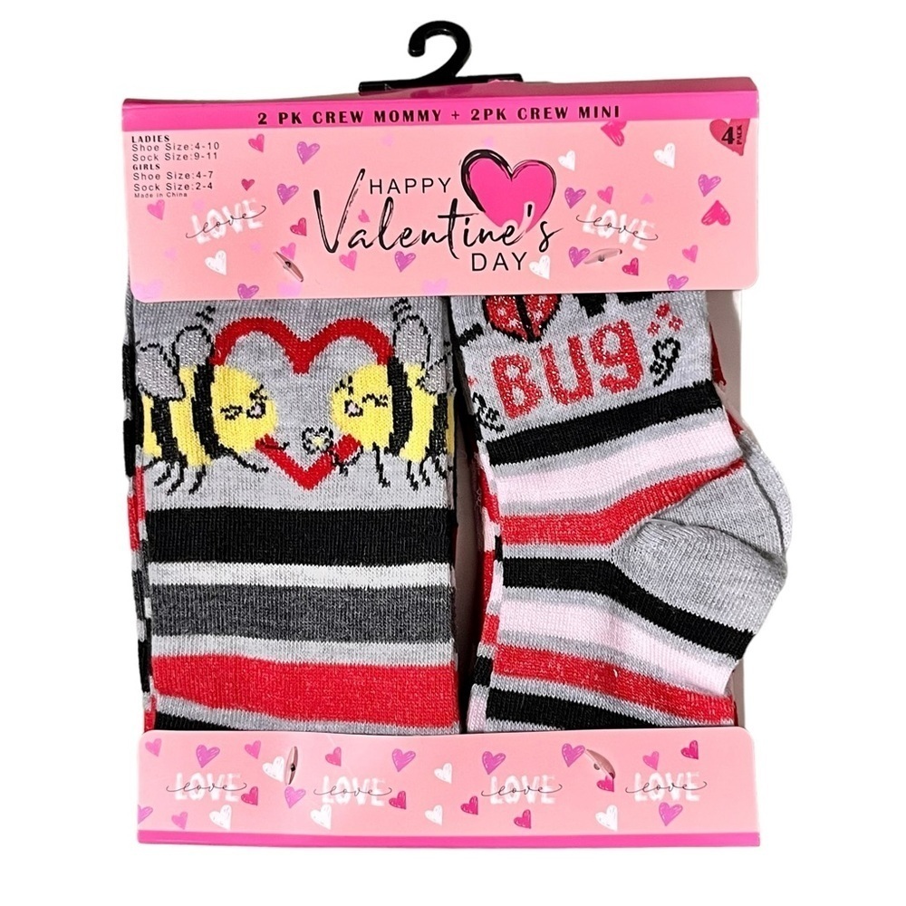 Majesty Brands Valentine’s Day Mommy & Me Sock Set 4 Pairs New